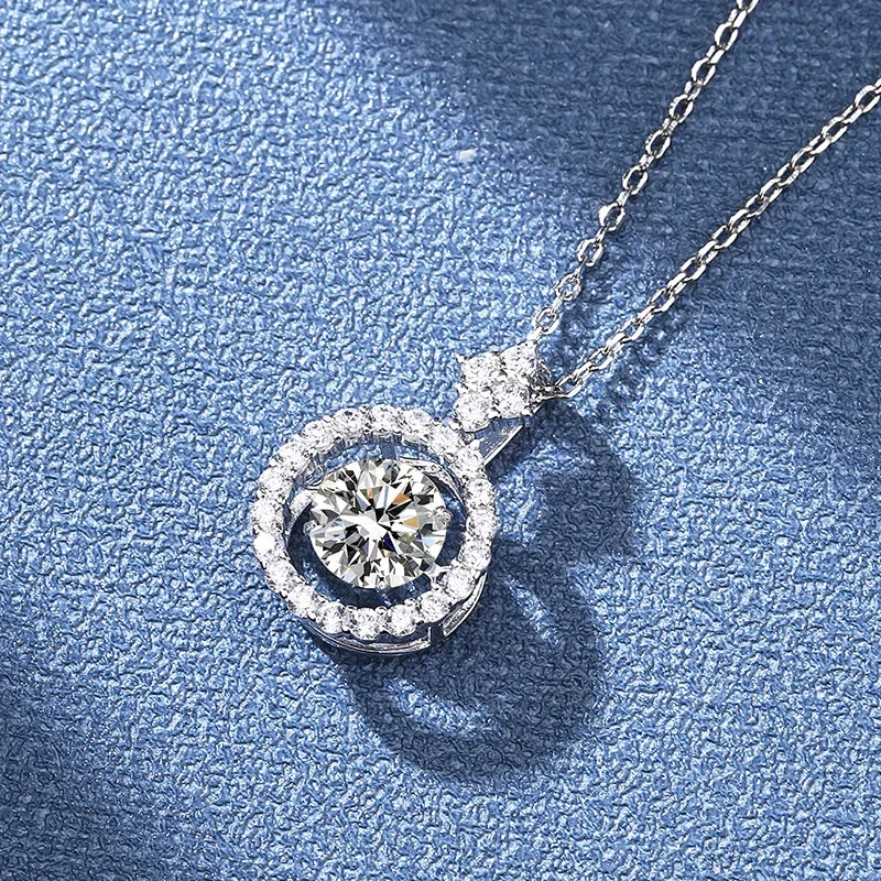 Solid Silver Moissanite Necklace with 1CT Diamond - 925 Silver, Halo Sparkle