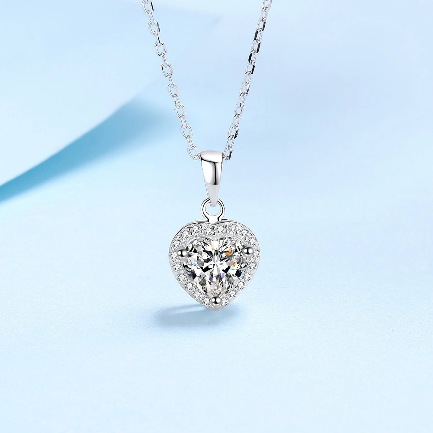 Heart-Shaped 1ct D Color Moissanite Pendant, Sterling Silver Necklace