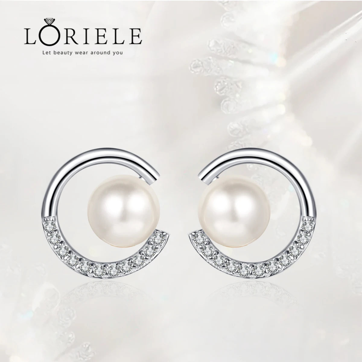 LORIELE VVS1 Moissanite Pearl Stud Earrings in 925 Sterling Silver