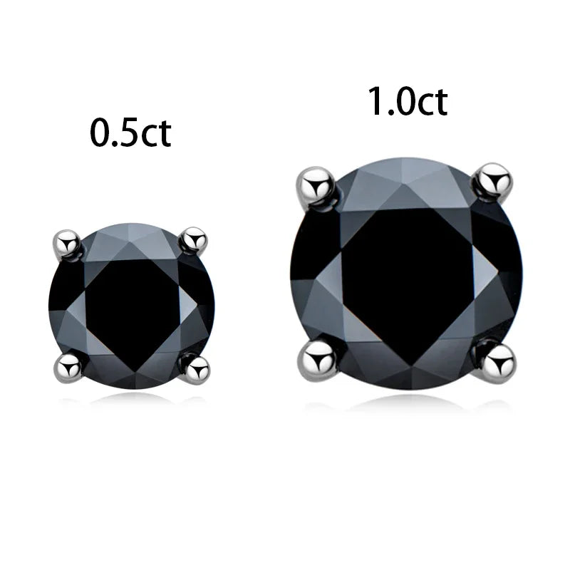 Loriele Black Moissanite Stud Earrings, 6.5mm D Color Solitaire Diamond, 925 Sterling Silver