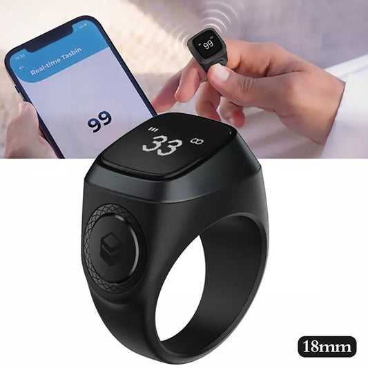 Zikr1 Lite Smart Tasbih Ring: OLED Display, Prayer Time Reminder, Bluetooth Connectivity, Long Battery Life, USB Charging - 5 Prayer Count Tracking